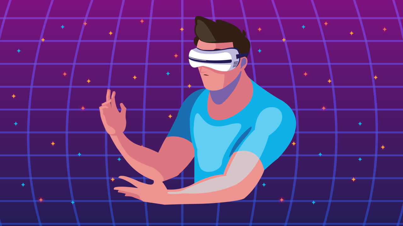 virtual reality tech animation with man using mask