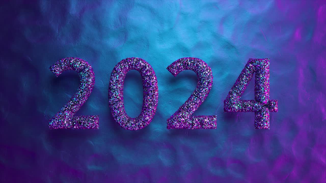 números brillantes de 2024 en un fondo de neón