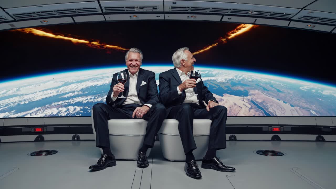 Businessmen Celebrating in Space
