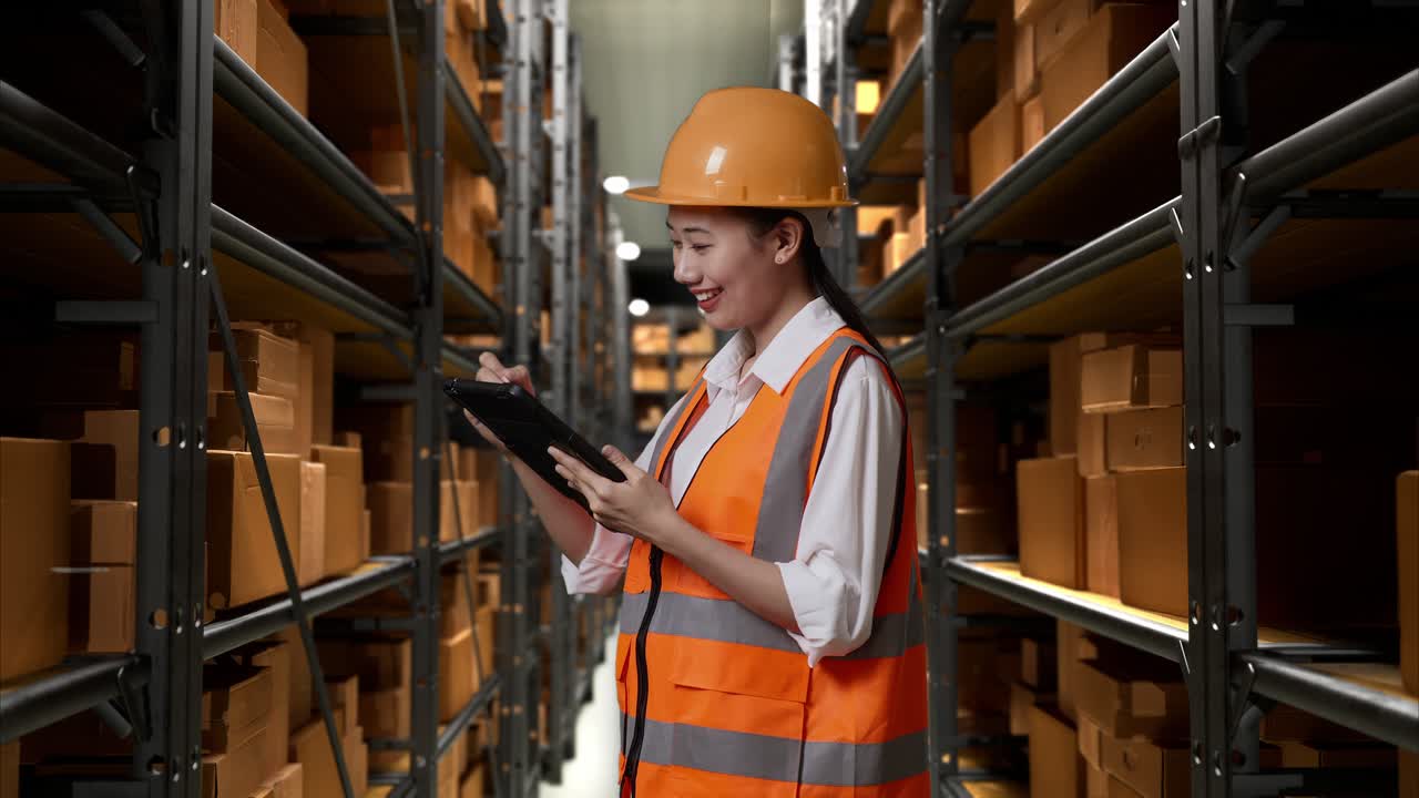 trabajador de almacén que utiliza una tableta para la gestión del inventario