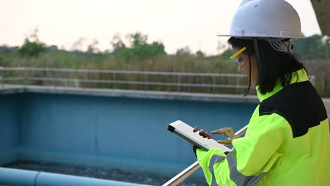 environmental engineers work at wastewater treatment plants