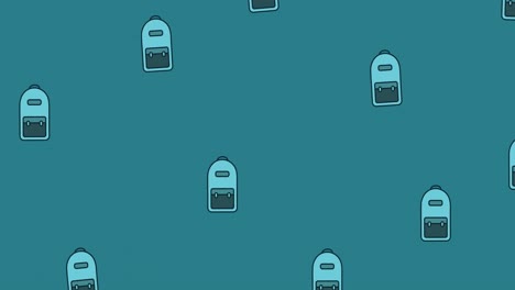 animation of repeated blue schoolbags moving over mid blue background