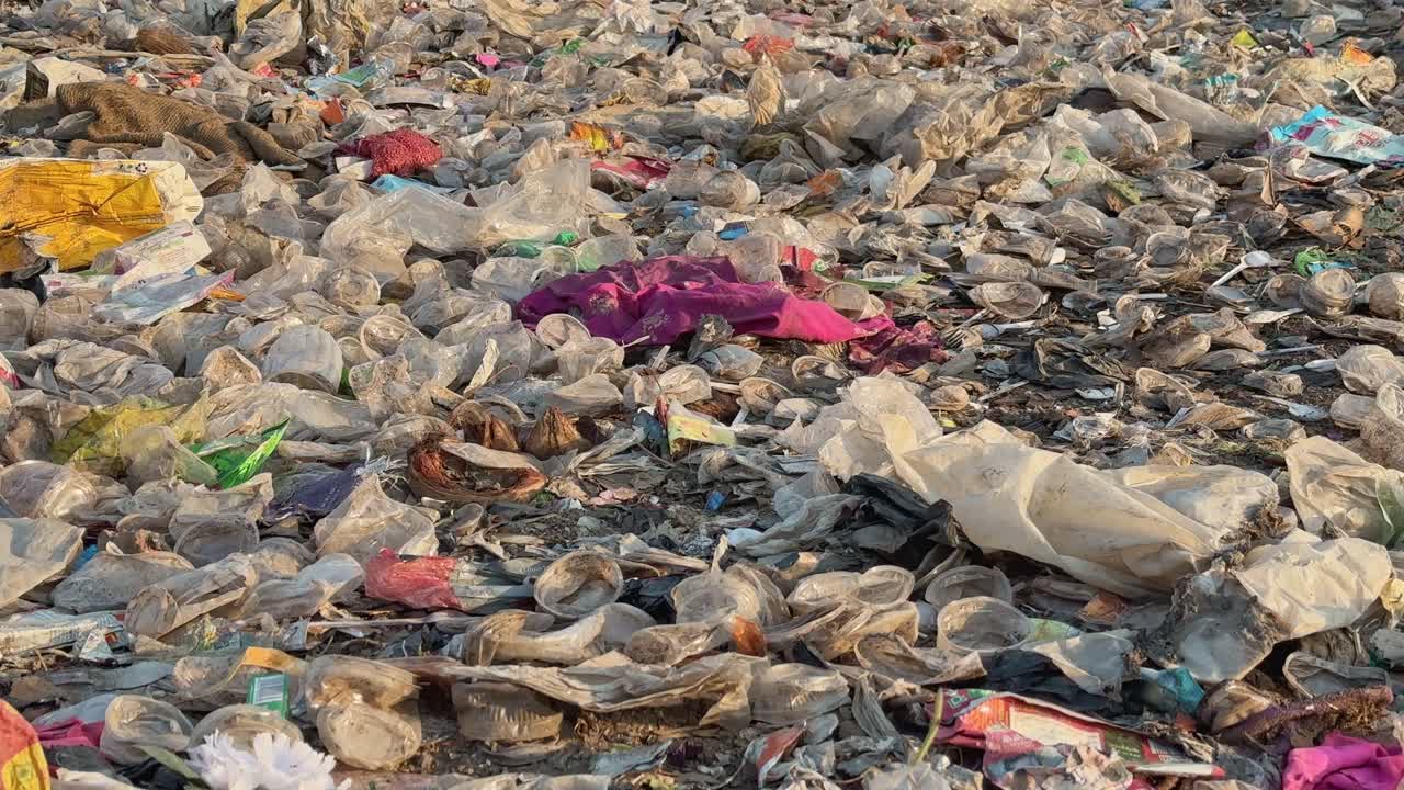 Disposable plastic cups spread across the ground, they contribute to environmental problems due to their non-biodegradable nature and eventually become's a microplatic and end ups in human food chain