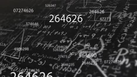 digital animation of changing numbers against mathematical equations on black background