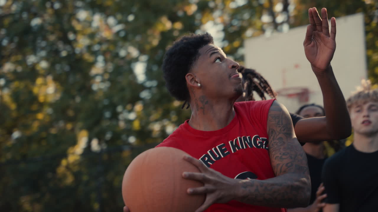 Basketball Game on an Outdoor Court