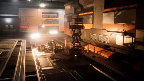 industrial warehouse interior with lighting and equipment in use