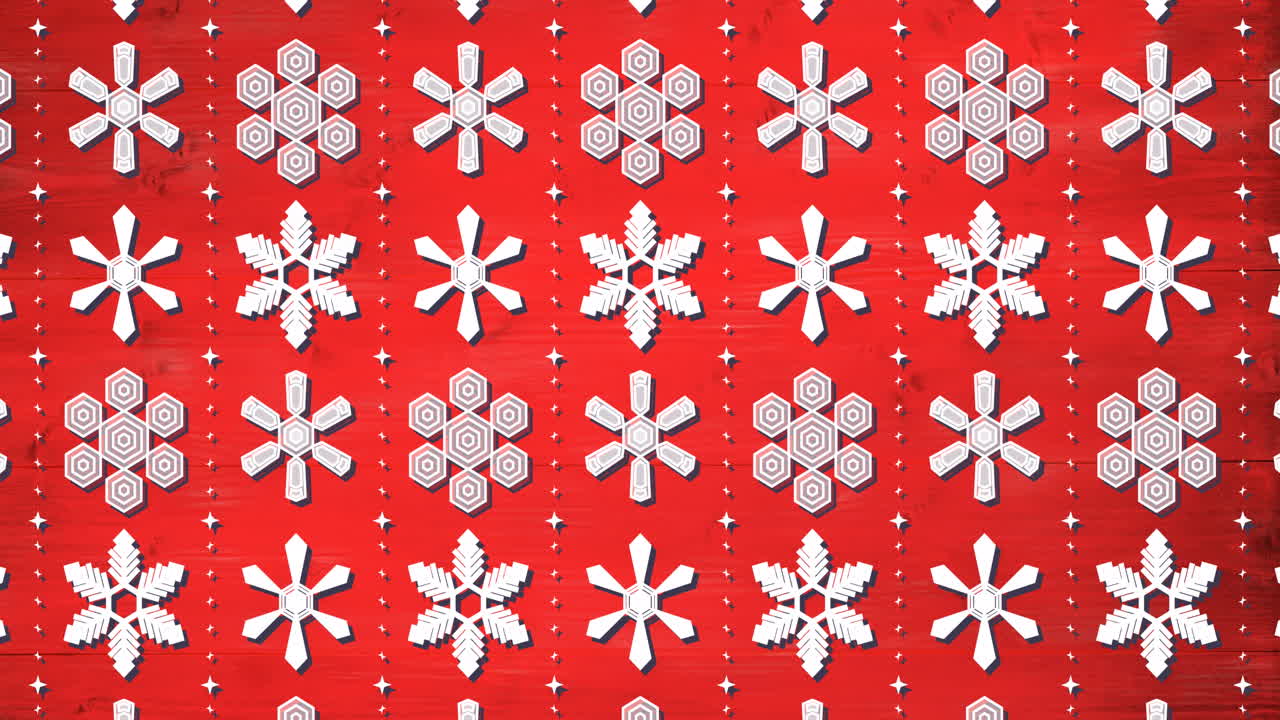 Animation of christmas snowflake pattern on red background
