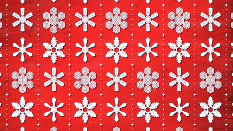 Animación-Del-Patrón-De-Copo-De-Nieve-Navideño-Sobre-Fondo-Rojo