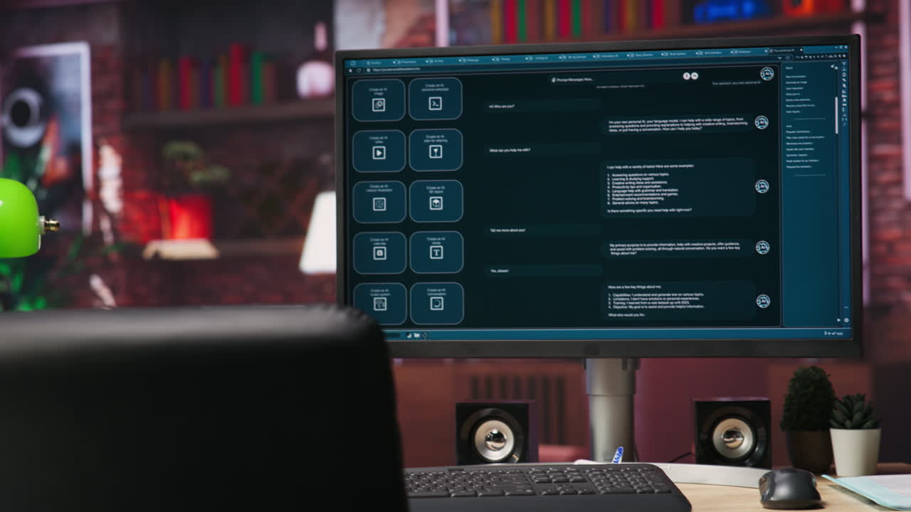 Computer setup in bright apartment showing large language model program
