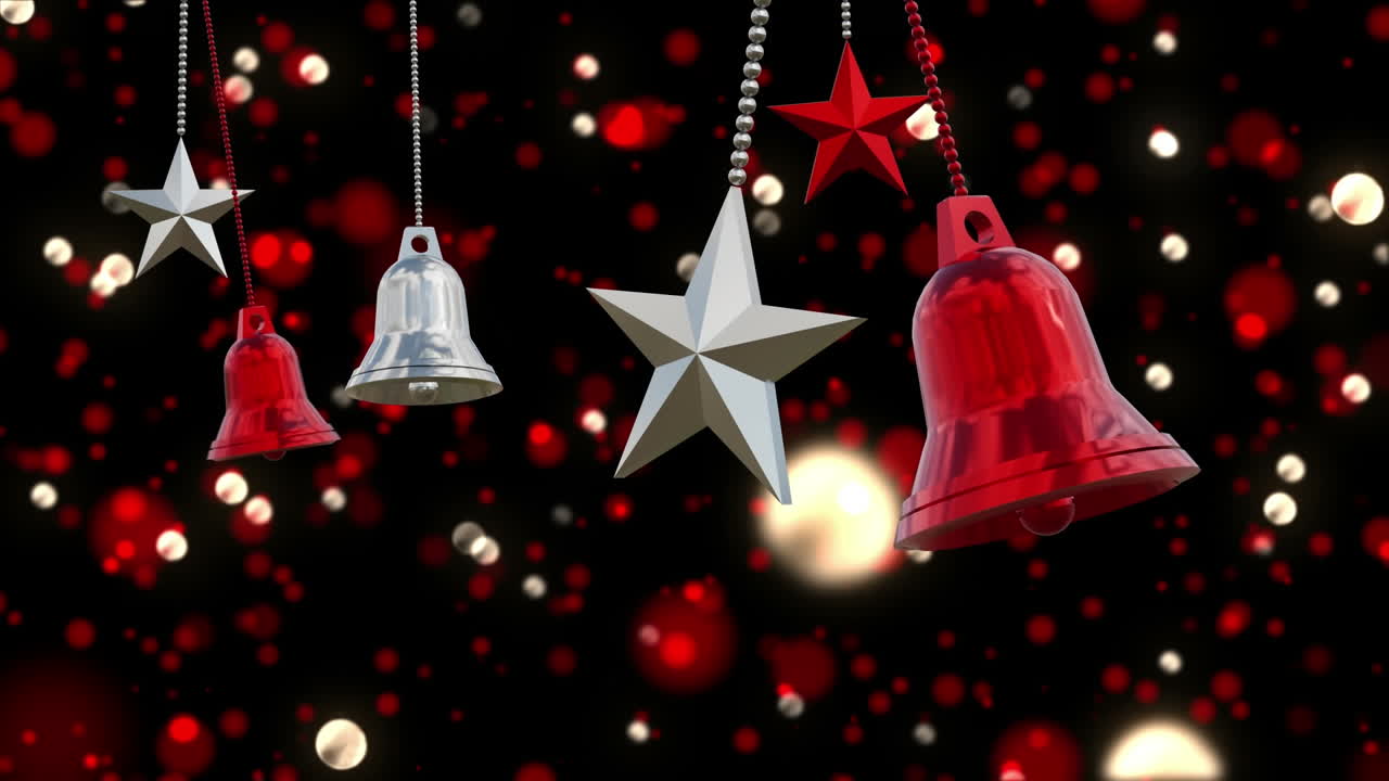 animación de decoraciones de bolas de navidad con manchas parpadeantes en fondo negro