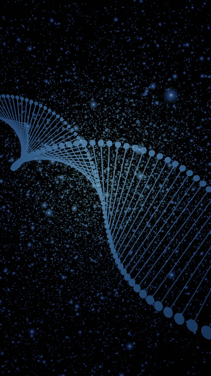 Termini di biotecnologia digitale si connettono all'interno di un ambiente scientifico scuro. Visualizzazione medica ideale per ricerca, genomica e innovazione