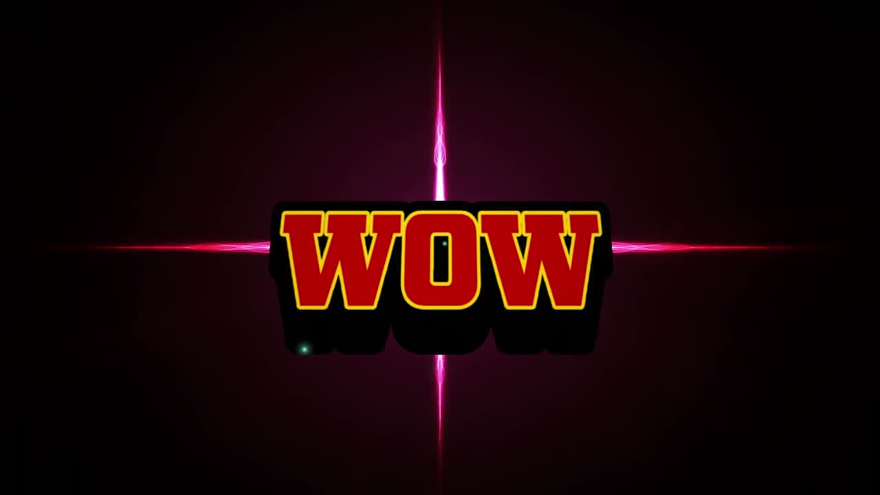 검은 바탕에 와우 텍스트와 모양의 애니메이션