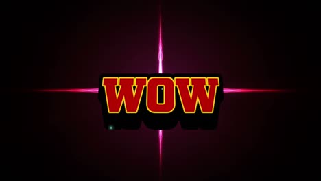 Animation-of-wow-text-and-shapes-on-black-background