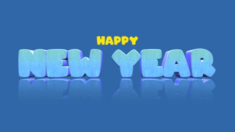 happy new year cartoon text on blue gradient