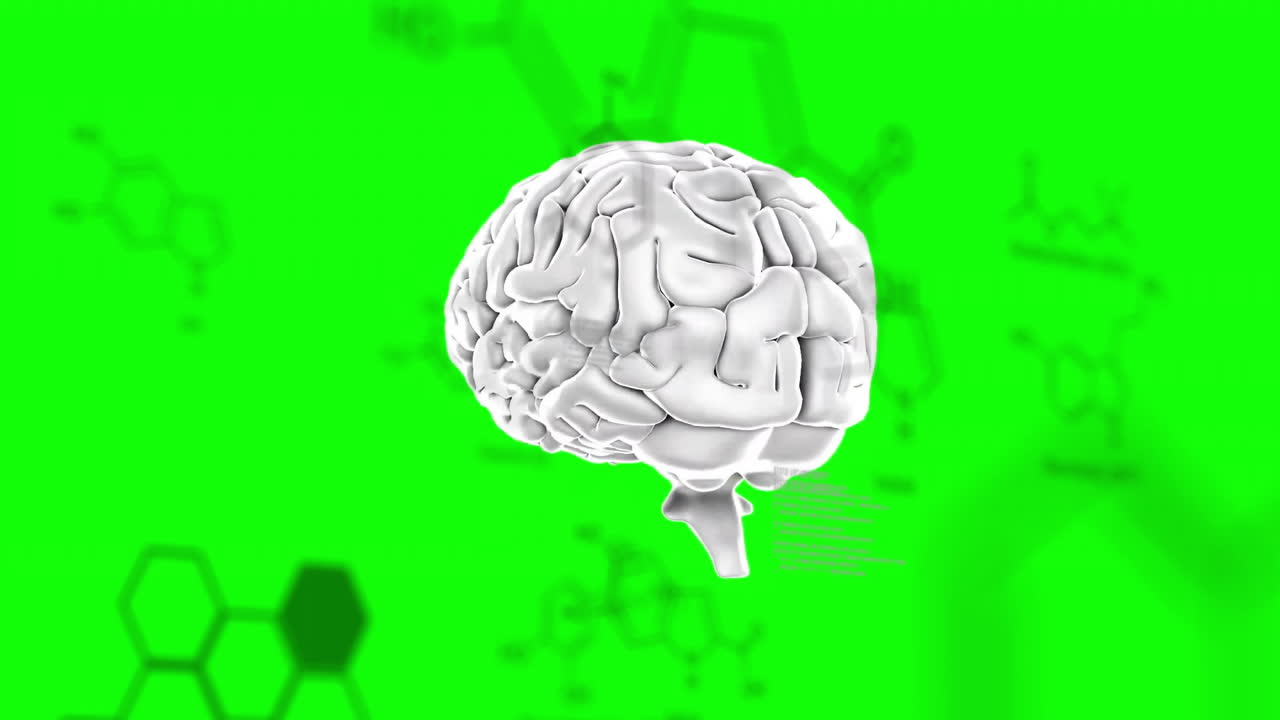 Animation of chemical formula and data processing over brain