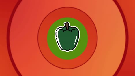 animation of green pepper in green circle over moving concentric red circles