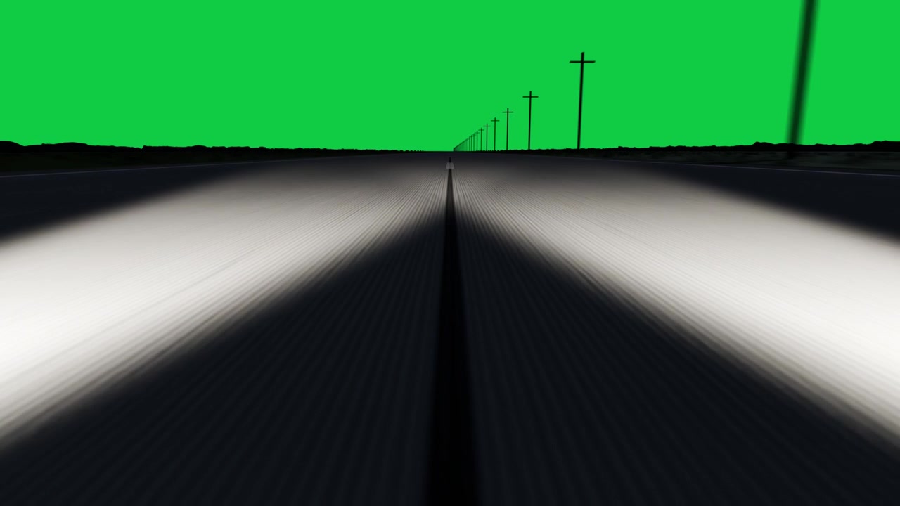Camera advancing, centerline with V lights moving, guiding toward horizon, transparent background