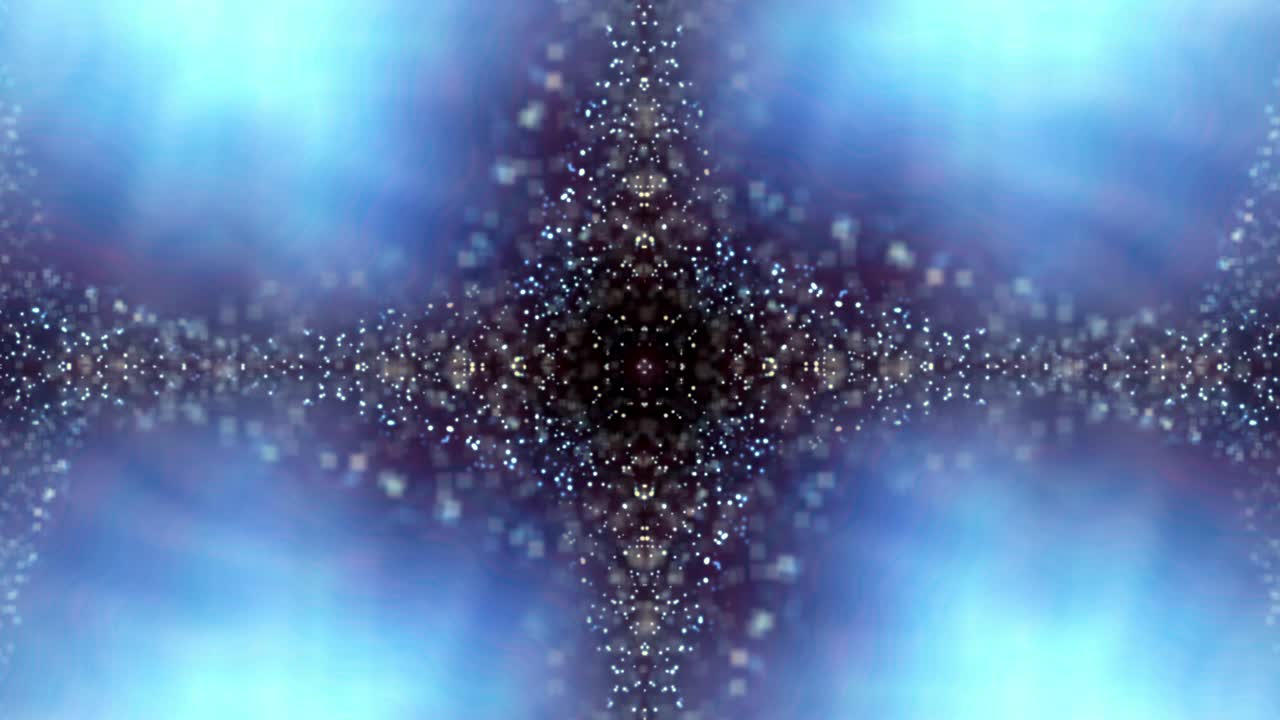 4k hermoso patrón simétrico ornamental decorativo movimiento de caleidoscopio geométrico. fondo azul abstracto del efecto caleidoscope. hermoso fondo artístico para la celebración festiva de vacaciones.