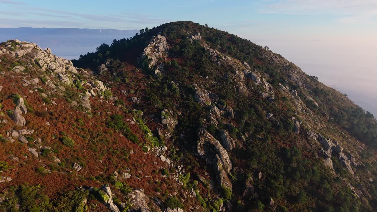 Granite Mountains Of Monte Louro In The Province Of A Coruña, Galicia, Spain. Aerial Drone Shot