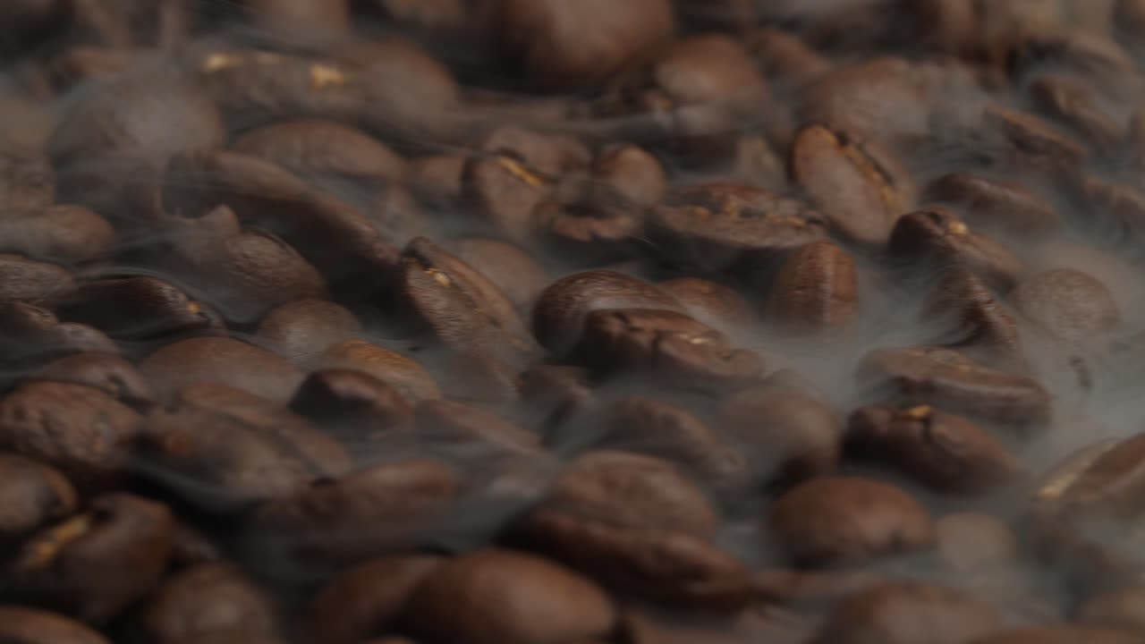 Roasted Coffee Beans With Smoke, Video In 4K, 50Fps