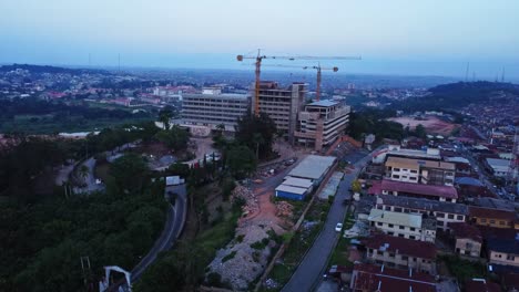 aerial view of a large hotel under construction in ibadan, nigeria. the premier hotel is being renovated and upgraded.