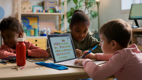 children learning technology in classroom