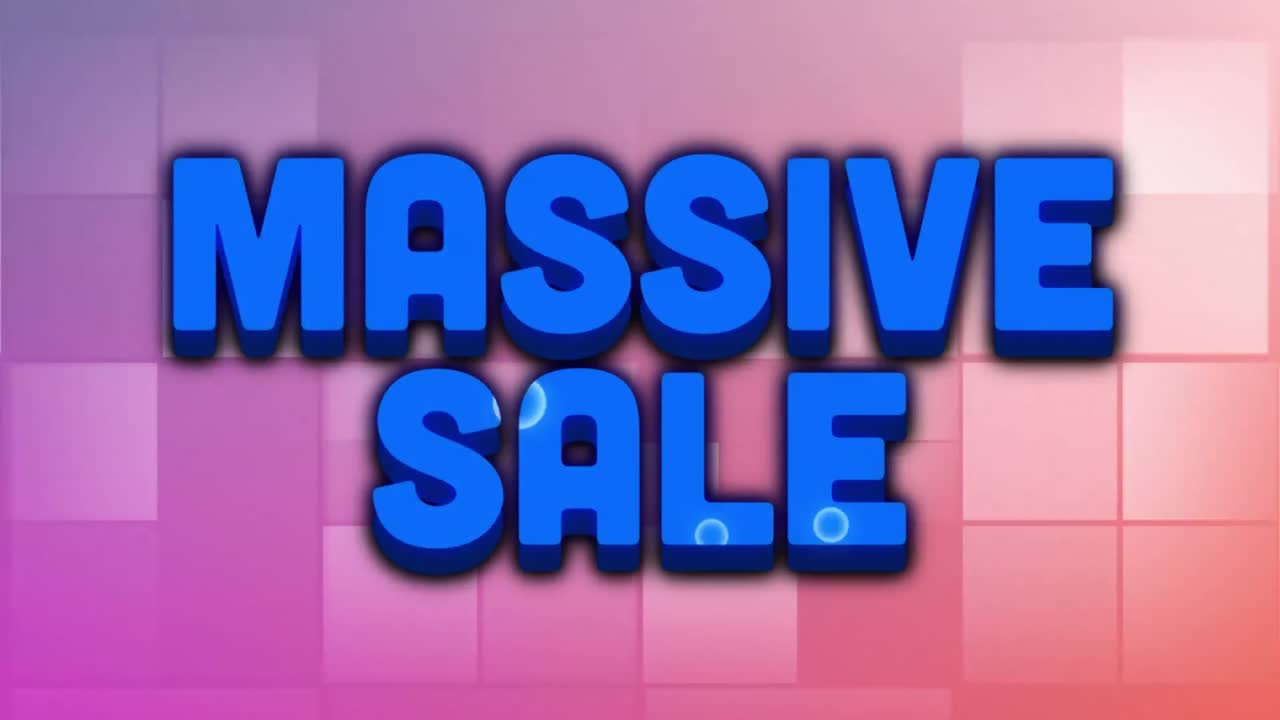 Massive sale graphic and colourful swirls on pink squares
