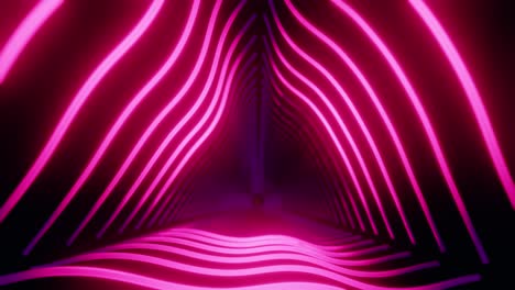 travelling in 3d animation loop movement in deep tunnel bringing alive glowing pink neon lights against dark background