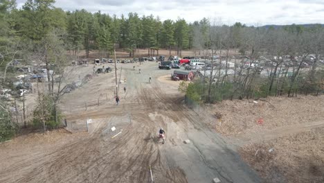 tight flyover of dirtbike track corner shat at 4k 24p