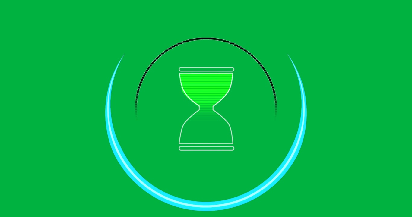 UI designers exploring neon hourglass graphic on transparent background, showcasing timer arcs