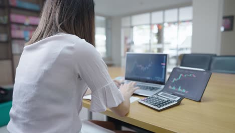 inversión financiera digital, una mujer comerciante de día concentrado en el análisis de criptomoneda plan de gráfico en línea, intercambio financiero en línea, trabajo por cuenta propia, ingresos pasivos, tiempo para obtener ganancias, acciones en vivo