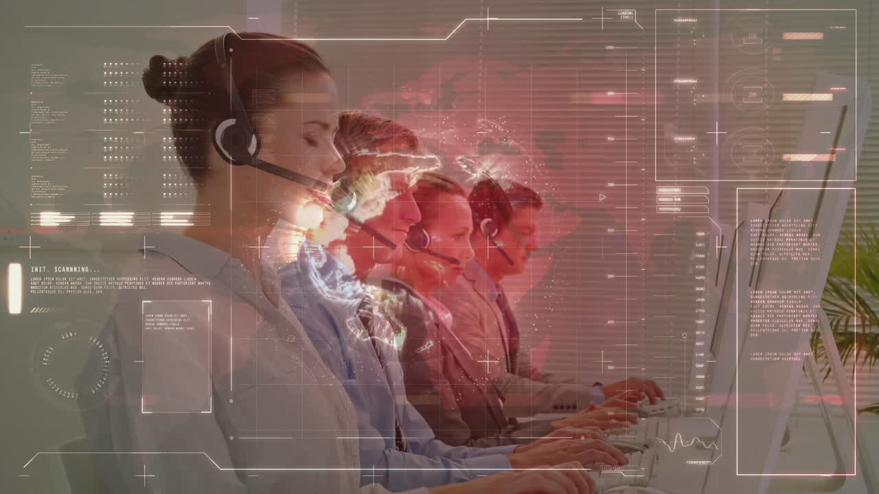 사무실에서 일하는 사업가들에 대한 금융 데이터 처리 활성화