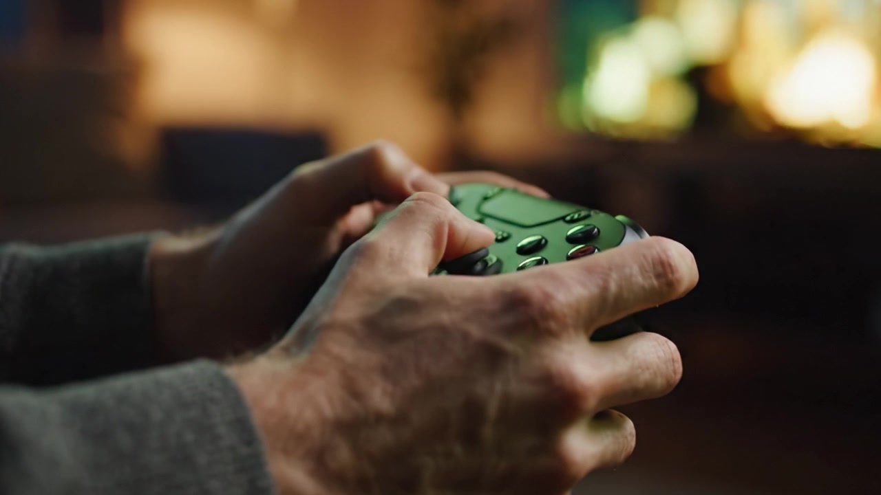 A Close-Up of Hands Gripping a Game Controller; Immersed in Gaming, the Individual Focuses on the Action on Screen and the Depth of the Immersive Experience