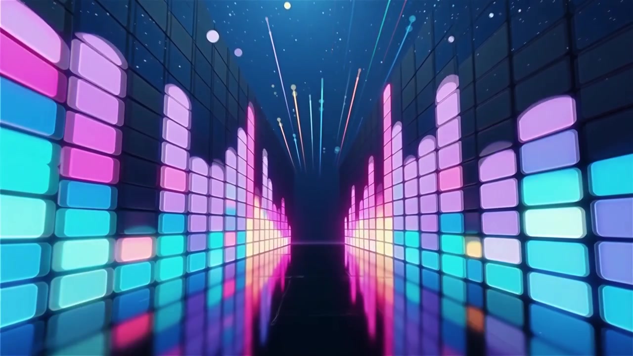 Futuristisk regnbuefarvet neon musik equalizer visualisering baggrund.