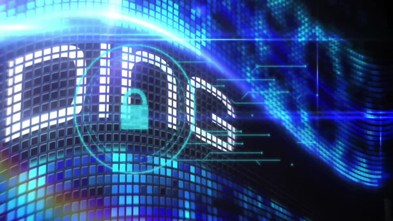 Glowing blue and white text on digital grid, showcasing animation technology theme