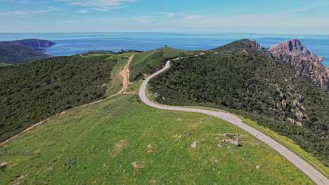 aerial view of winding mountain road in corsica france