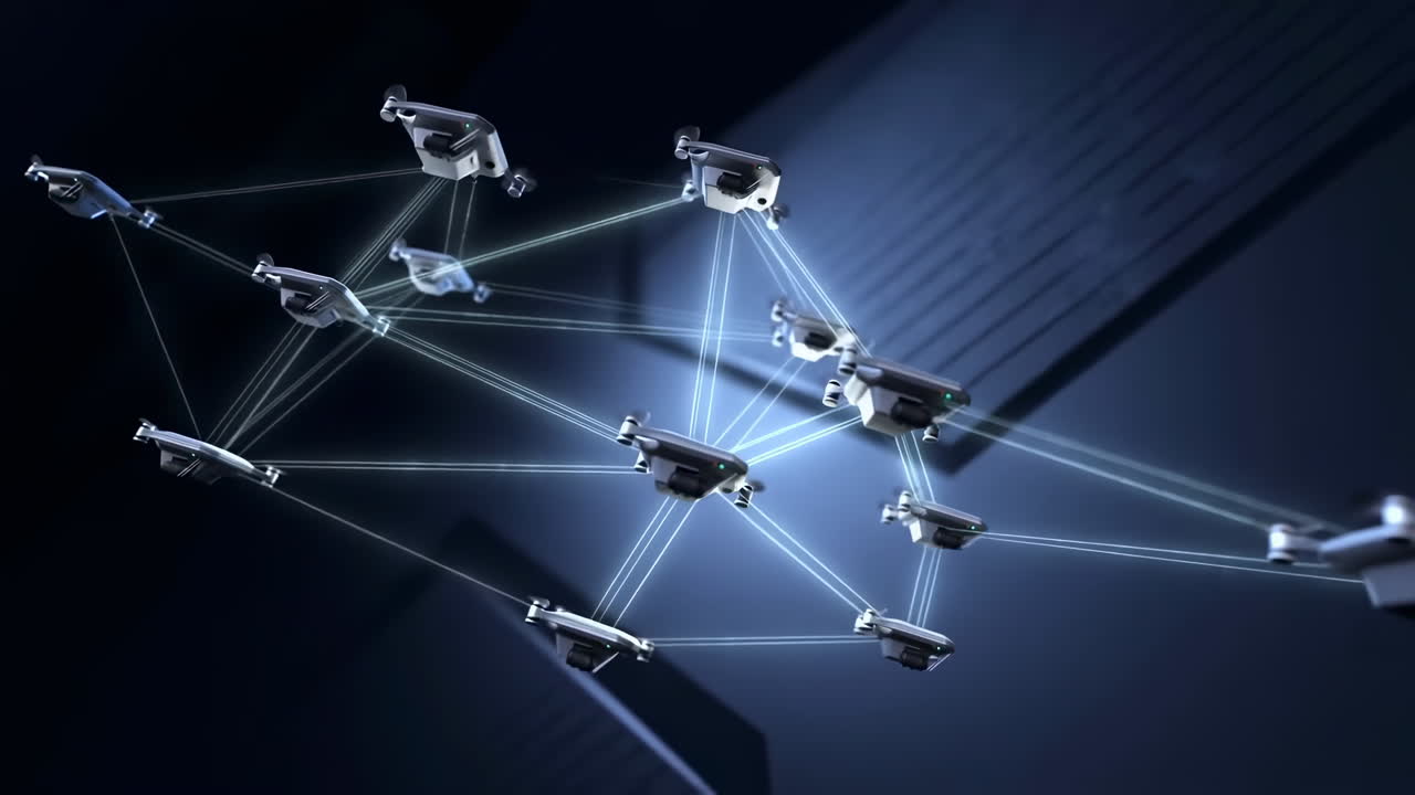 Connected Surveillance Cameras Forming Geometric Mesh Multiple Pantilt Cameras Linked By Illuminated Fiber