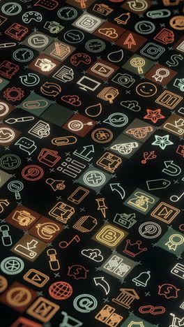 collection of neon-colored technology icons