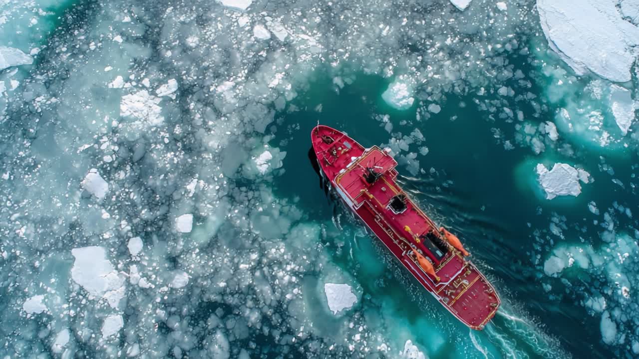 A Stunning Aerial View of a Bold Red Icebreaker Vessel Navigating ...