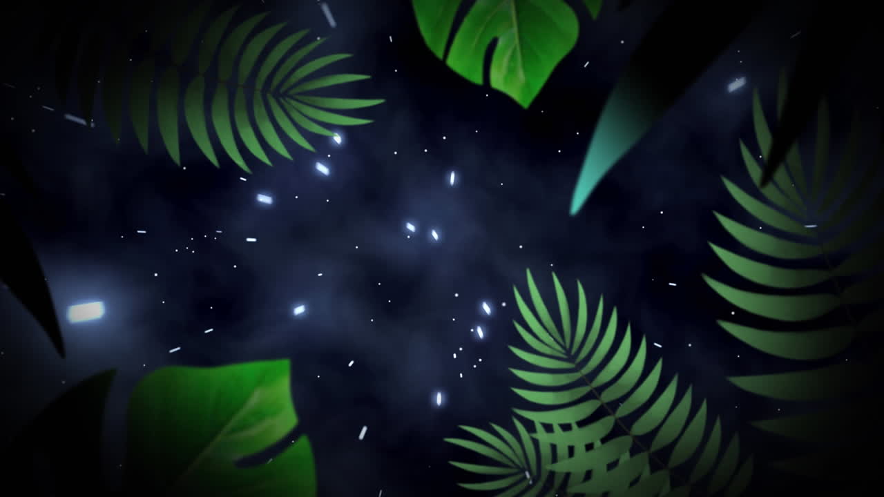 animación del patrón con hojas exóticas sobre manchas brillantes