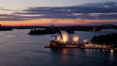 sydney opera house at sunrise/sunset from above