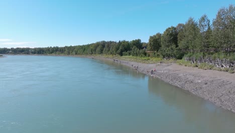 Aerial-footage-of-the-Kenai-River-in-Soldotna,-Alaska