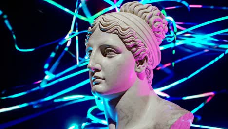 ancient bust in neon light