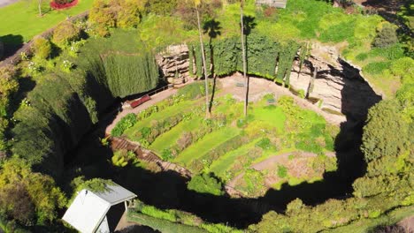 scenic aerial view on garden in umpherston sinkhole in mount gambier, australia