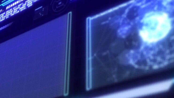 Animazione di elaborazione di dati digitali su schermi di computer