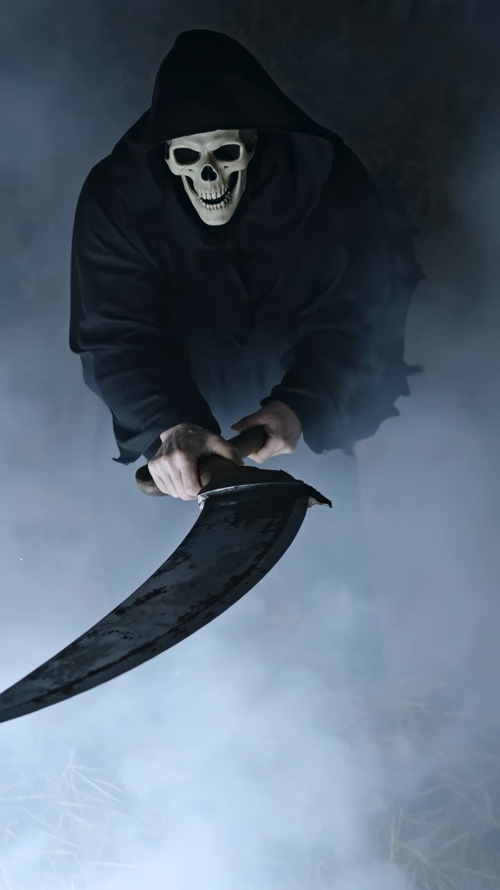 Grim Reaper with Scythe in Foggy Setting