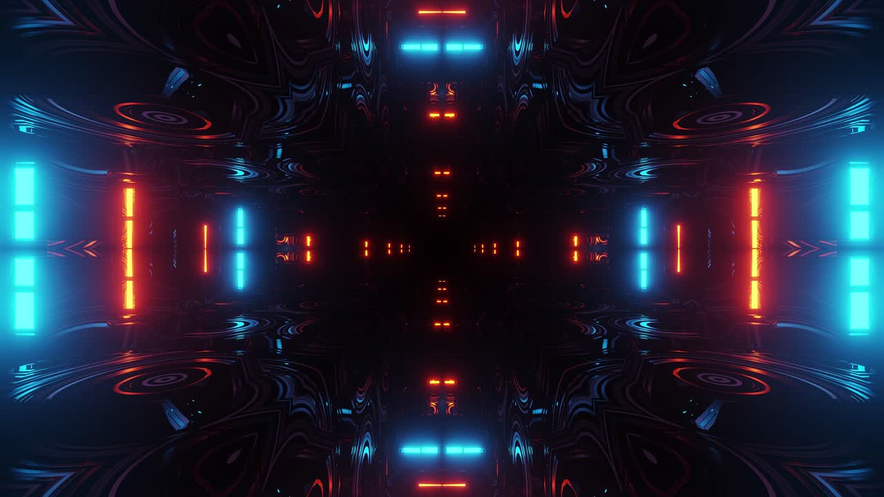 Tunnel di mattoni tridimensionale multicolore nello spazio infinito.