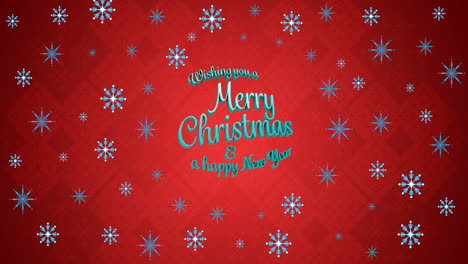 Animation-of-christmas-greetings-with-snow-falling-on-red-background