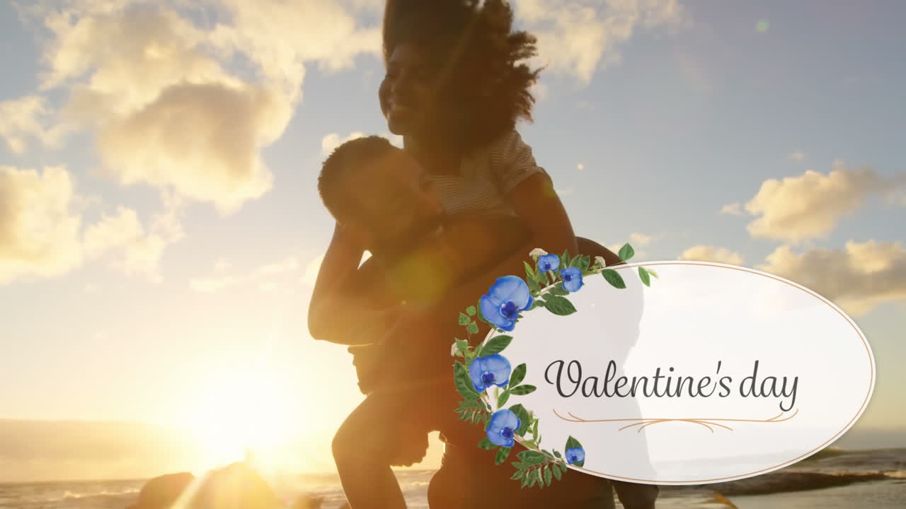 Animation of valentines day with a couple in love in black background