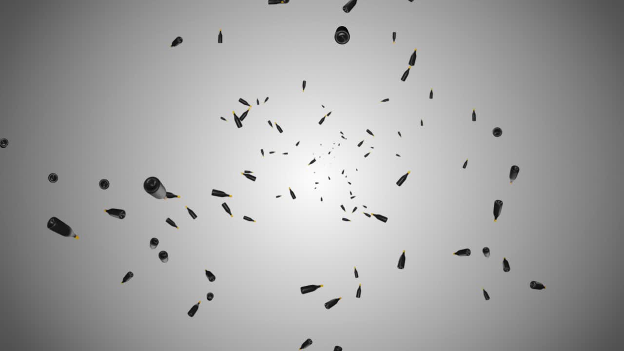 Endless rain of empty chrome metal bottles on a dark 3d environmental pollution concept recycling of